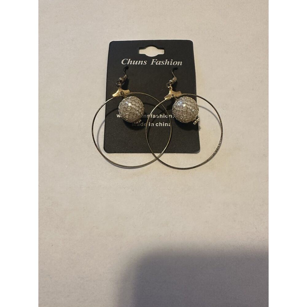 Women's Jewelry Gold-Tone Circle Ring Gold & White Pearl Dangle Earrings